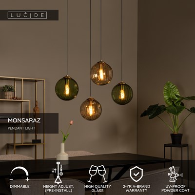 Lucide MONSARAZ - Pendant light - 4xE27 - Green
